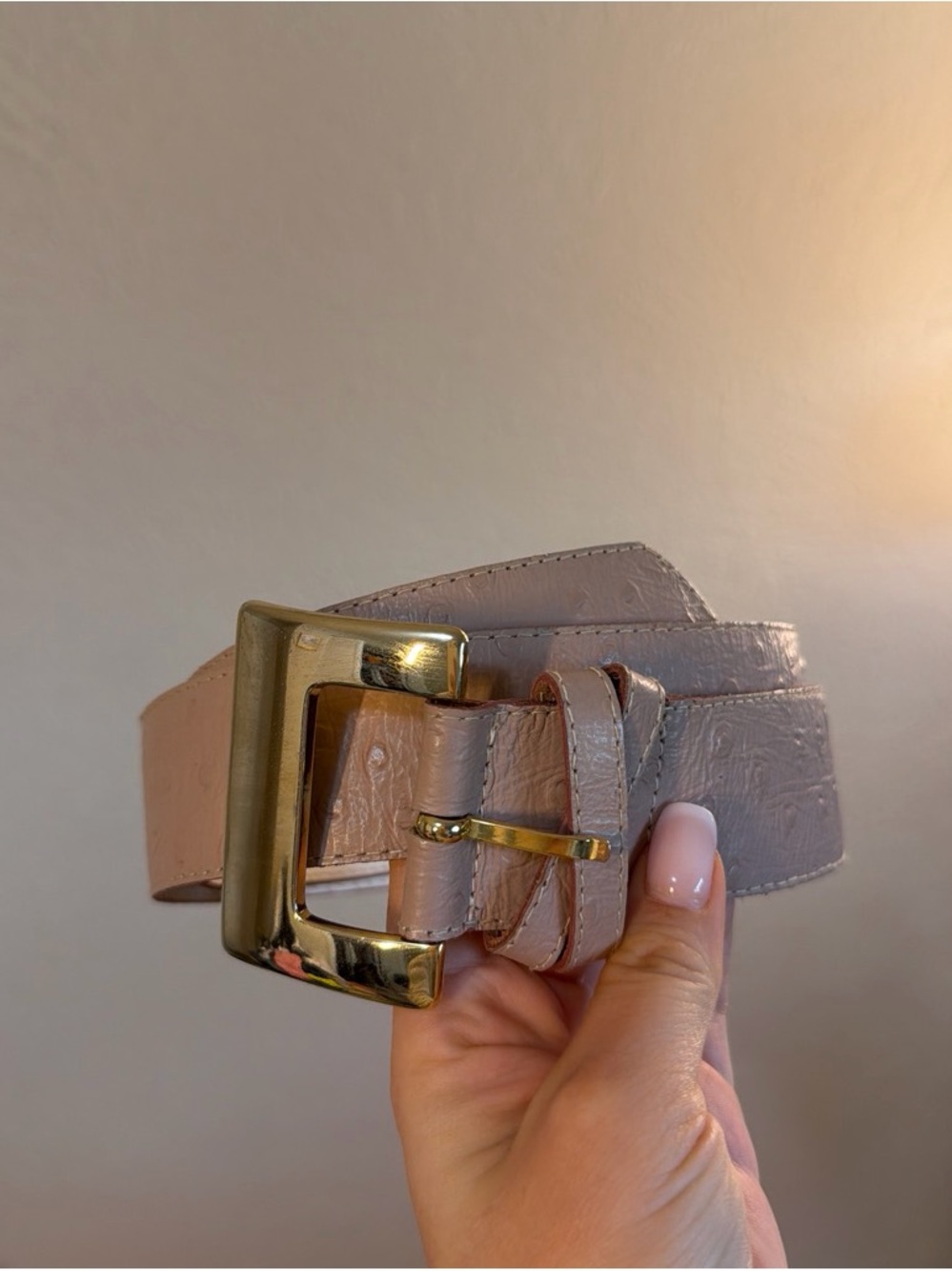 Echo Wide Leather Belt with Gold Buckle - Taupe